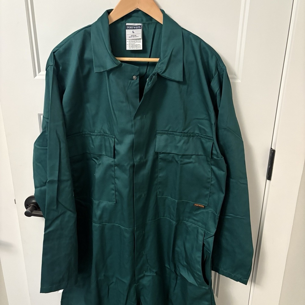 Portwest S999 Men's L Work Coveralls Protective Polycotton Green Mechanics